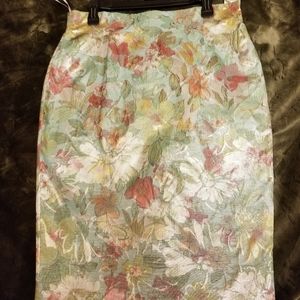 Lafayette 148 New York Skirt Knee Brocade Flowers Metallic Aquamarine Sz 12